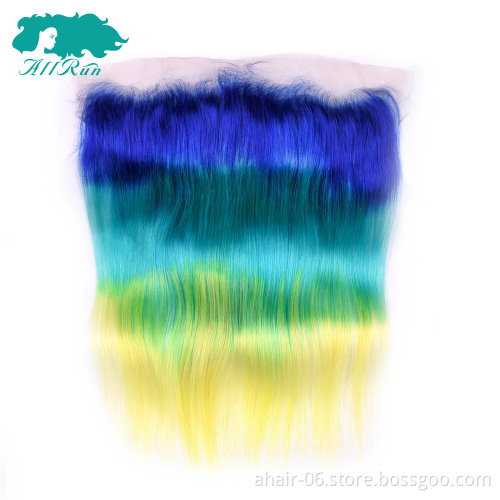 human hair color closure, Aliexpress hair closures ombre 3 tone yellow/blue/purple lace frontal